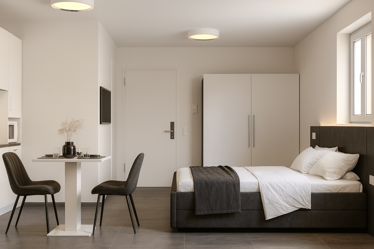 Möblierte Mitarbeiterwohnung in Frankfurt mit Küche und Wohnbereich