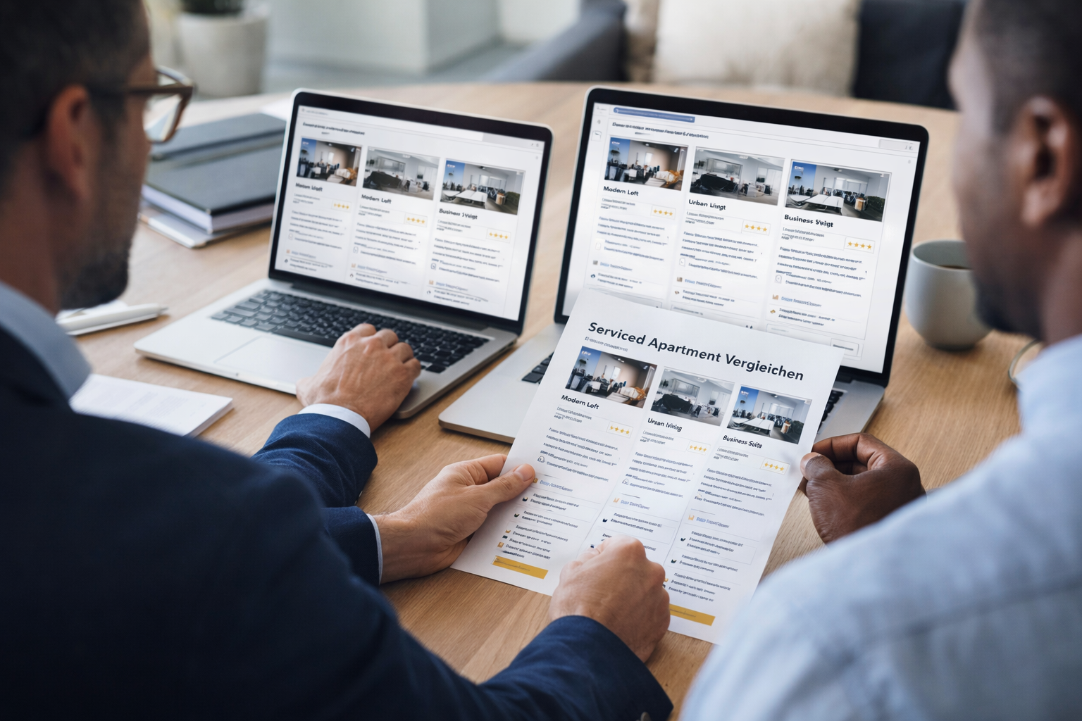 Serviced Apartment Sichtbarkeit-Unternehmen vergleicht mehrere Serviced Apartments für Projektaufenthalt